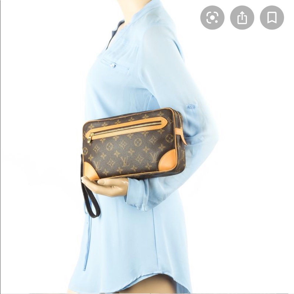 Louis Vuitton Brown Monogram Wristlet with Tan Details